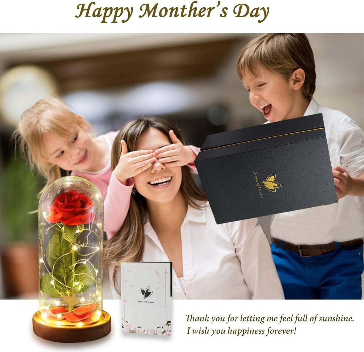 Valentines Day Gifts for Her,Beauty and the Beast Rose in Glass Dome,Lasts Forever Red Rose with LED Lights,Gifts for Women,Mom,Wife,Anniversary,Birthday, Wedding Home Decor