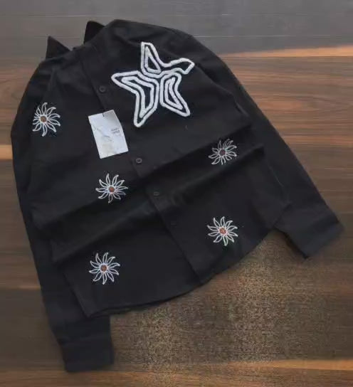 Daisy Puff Embroidered Linen Shirt — Relaxed Fit